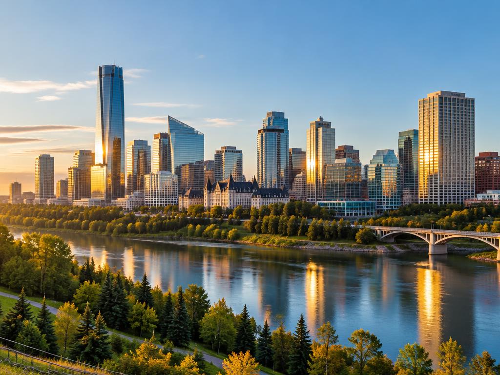 Downtown skyline above the river valley